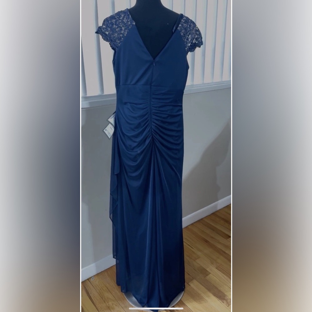 Xscape Navy Maxi Dress with Lace Sleeves - Picture 6 of 7